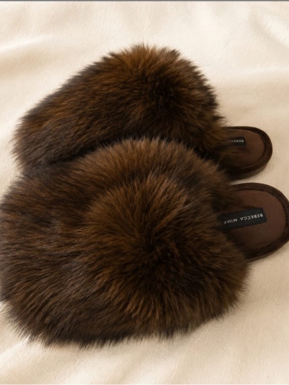 Rebecca Minkoff Brown fur slippers new, small size